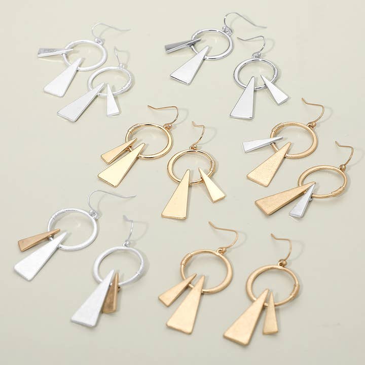 Geometric Metal Circle Triangle Drop Dangle Earrings for wholesale by Sensibling Corp.