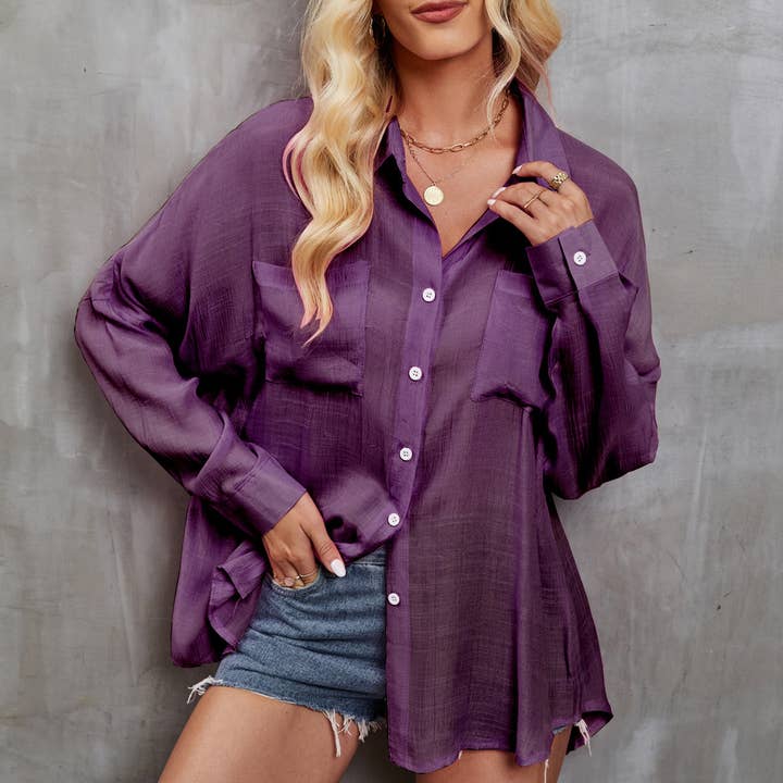 SOLID COLOR SINGLE-BREASTED LONG-SLEEVED SHIRT for wholesale by Lily Clothing