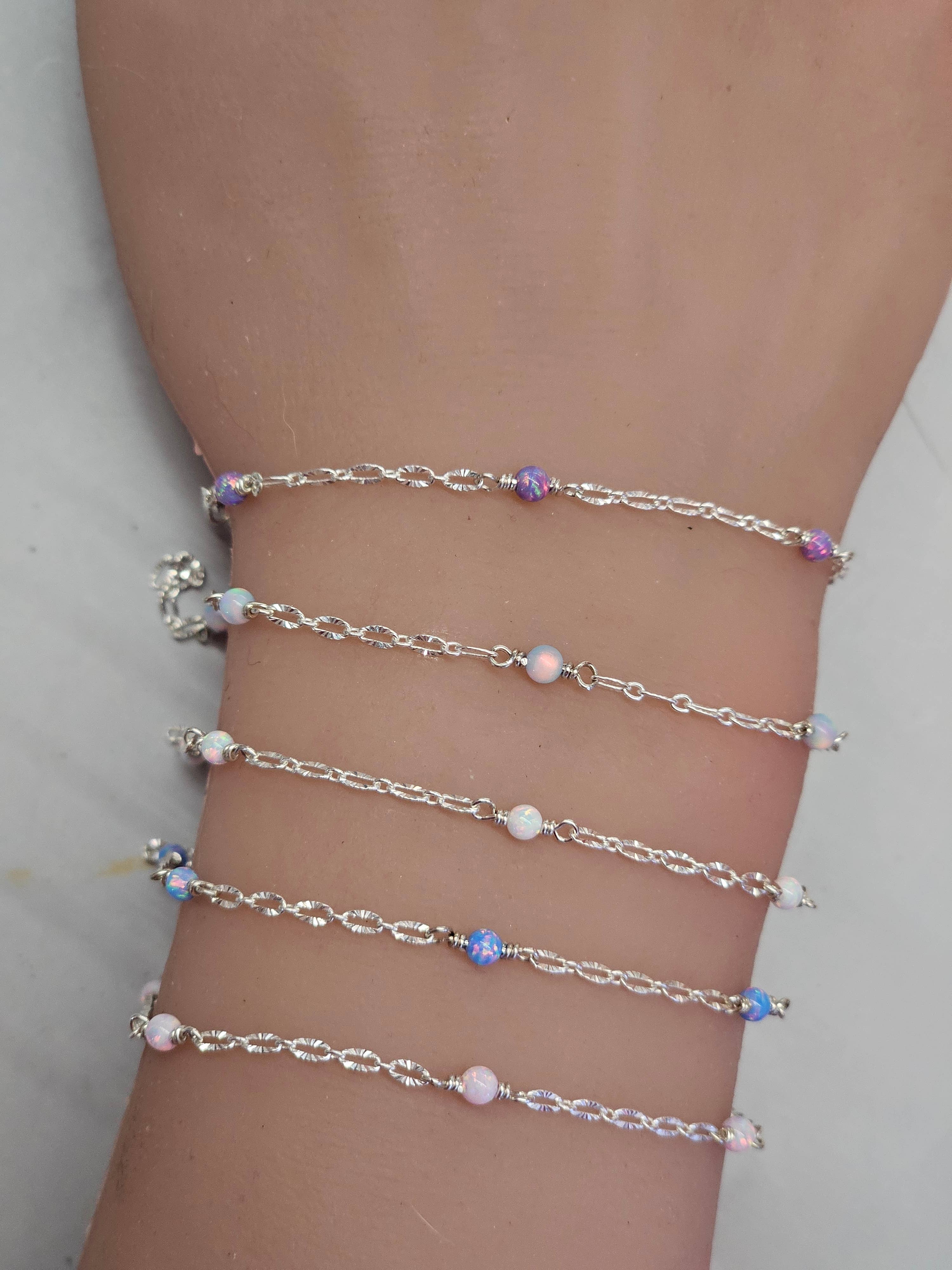 Half Moon Jewelry Designs - Vente Bracelets maillon et chaîne - Chaîne perlée d'opale au mètre, Or rempli/Argent sterling4