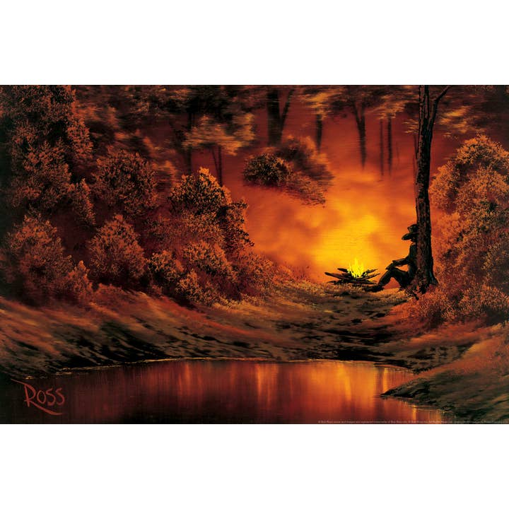 Póster con impresión artística de Bob Ross Campfire, 18 x 12 para venta al por mayor de Gotham Gifts