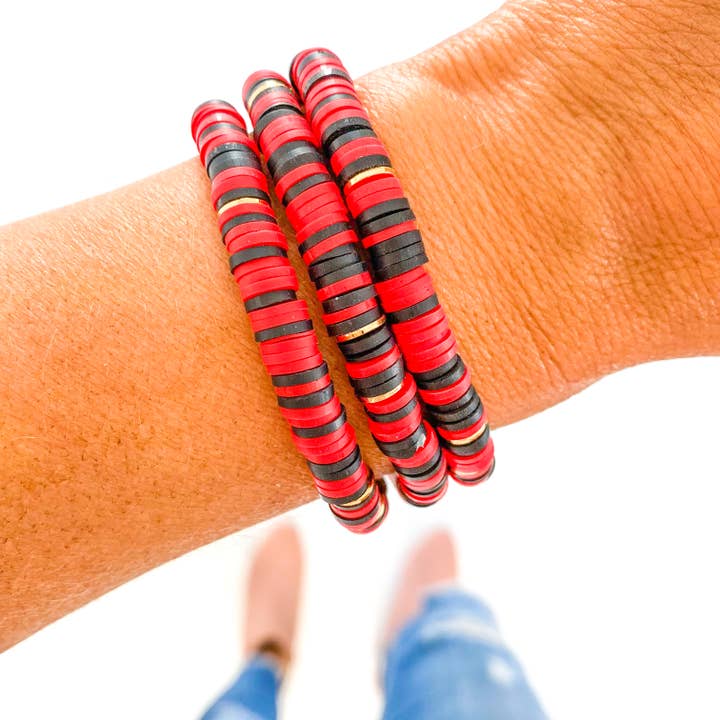 Red and Black Christmas Heishi Bracelet for wholesale by Savvy Bling