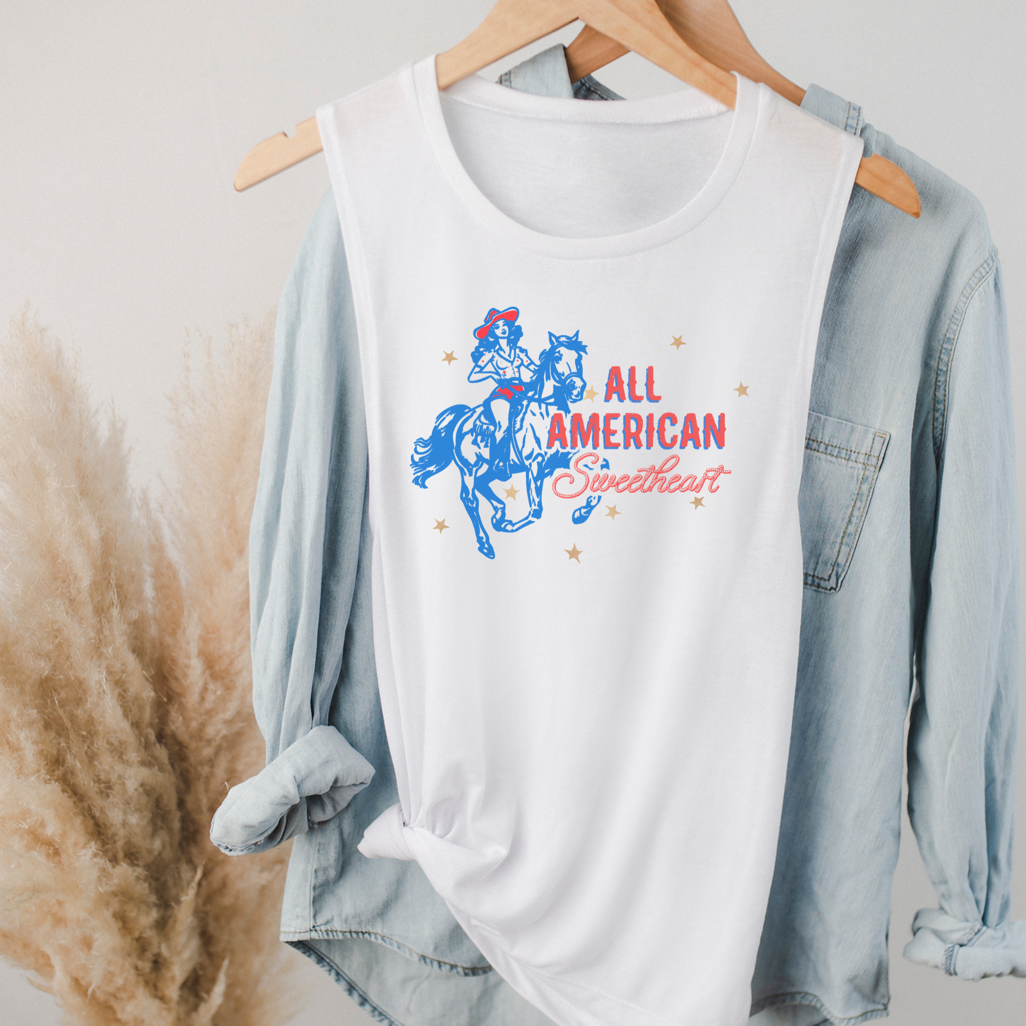 Trendznmore - Modern Graphic Apparel - Wholesale Tank Top - Women's - Western All American Sweetheart Patriotic BC Muscle Tank Top0