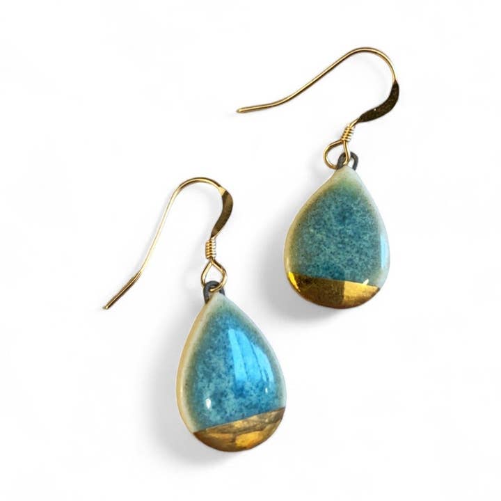 Small Teardrop Earrings - Green (gold) for wholesale by StitchPrism
