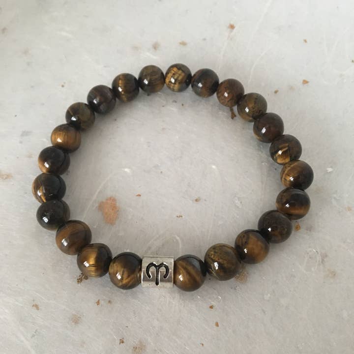 Roshni Desai & Things - Vendita all'ingrosso Bracciale con perline - Braccialetto segno zodiacale segno zodiacale Ariete occhio di tigre