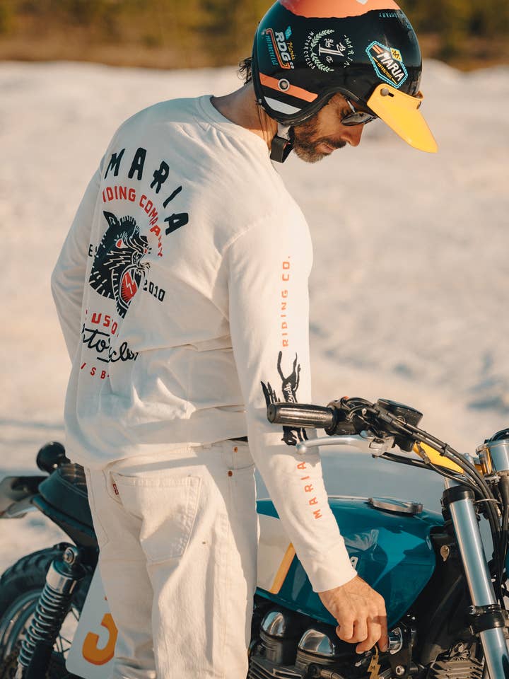 Pantherkopf Langarmshirt - Rohweiß für den Großhandel von Maria Riding Company