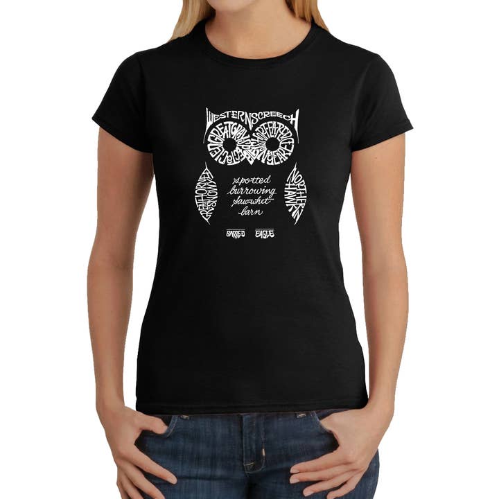LA Pop Art – Engroshandel T-shirt med print - Dame – LA Pop Art Dame Word Art T-Shirt - Ugle