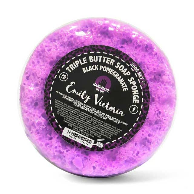 Black Pomegranate Triple Butter Soap Sponge for wholesale by Emily Victoria Candles
