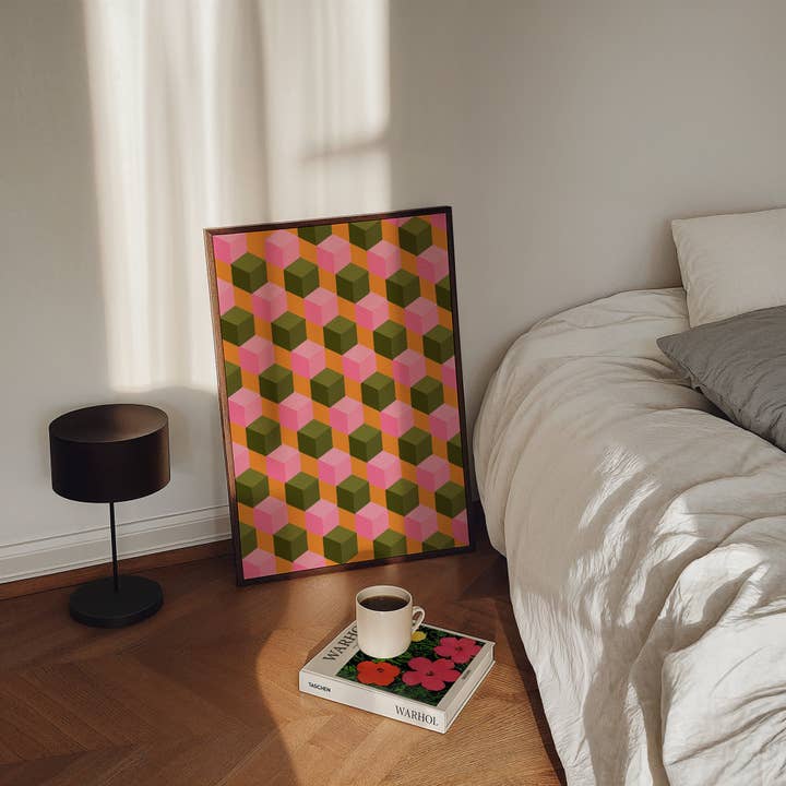 Pink and Green Geometric Cubes for wholesale by Pink Giraffe Print Co