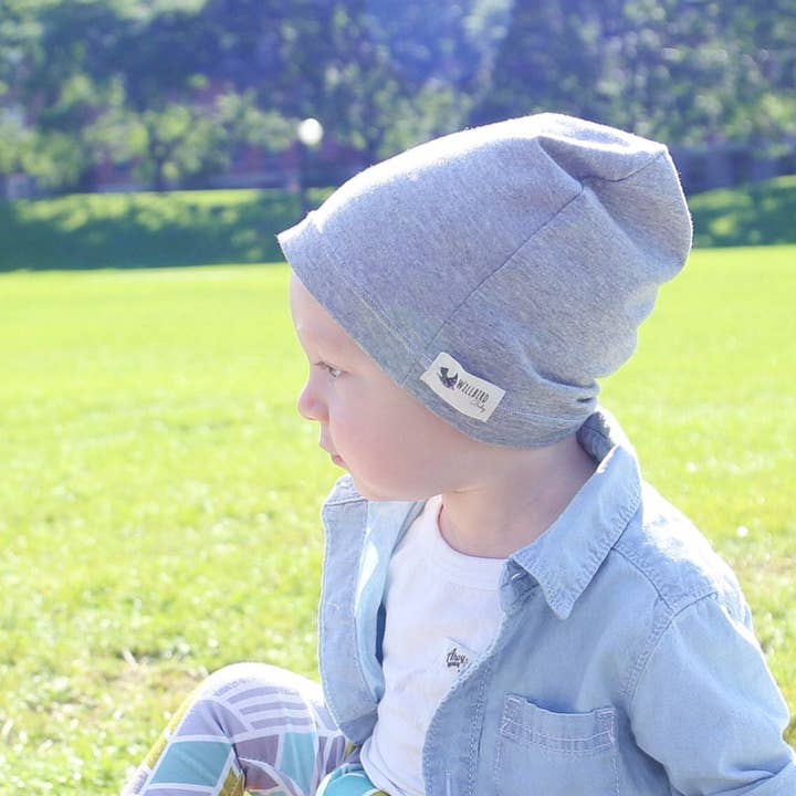 Gorro holgado unisex de punto para bebés/niños pequeños, gris liso/GR para venta al por mayor de Willbirdbaby
