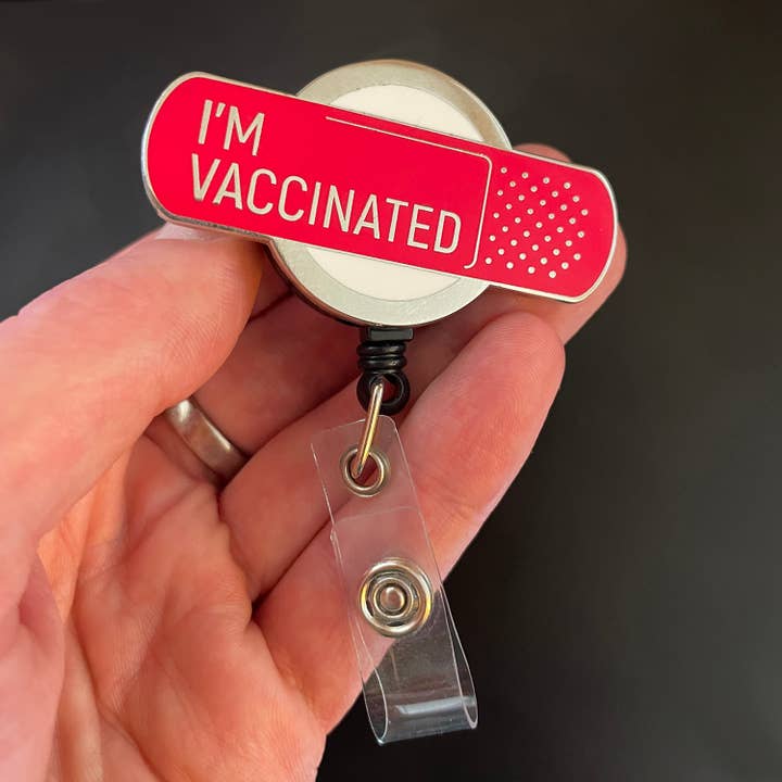 I'm Vaccinated Badge Reel - Swivel Clip for wholesale by Dissent Pins