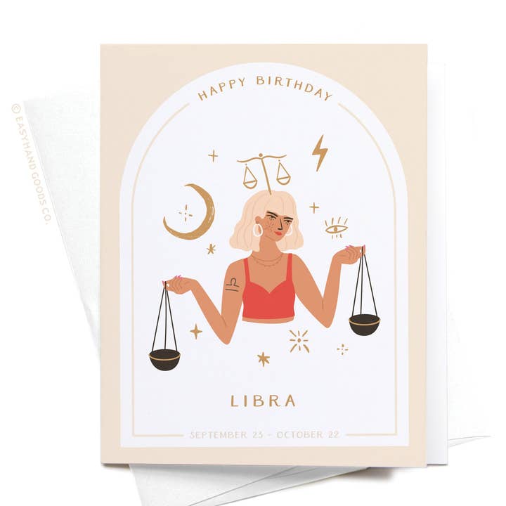 Happy Birthday Libra Zodiac Greeting Card for wholesale by Easyhand Goods – formerly Onderkast
