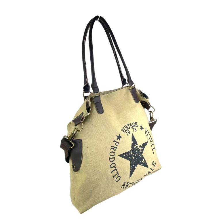 Chenson & Gorett - Wholesale Shoulder Bag - Women's - Vintage Design Canvas Shoulder Bag with Front Star1