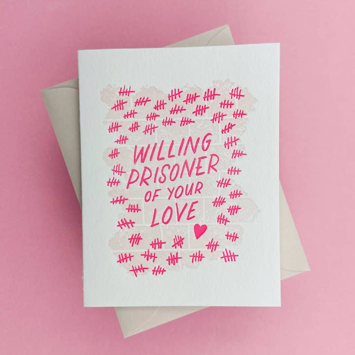 Gewillige Gevangene van Jouw Liefde | Valentijn Letterpress Kaart voor wholesale door Friendly Fire Paper