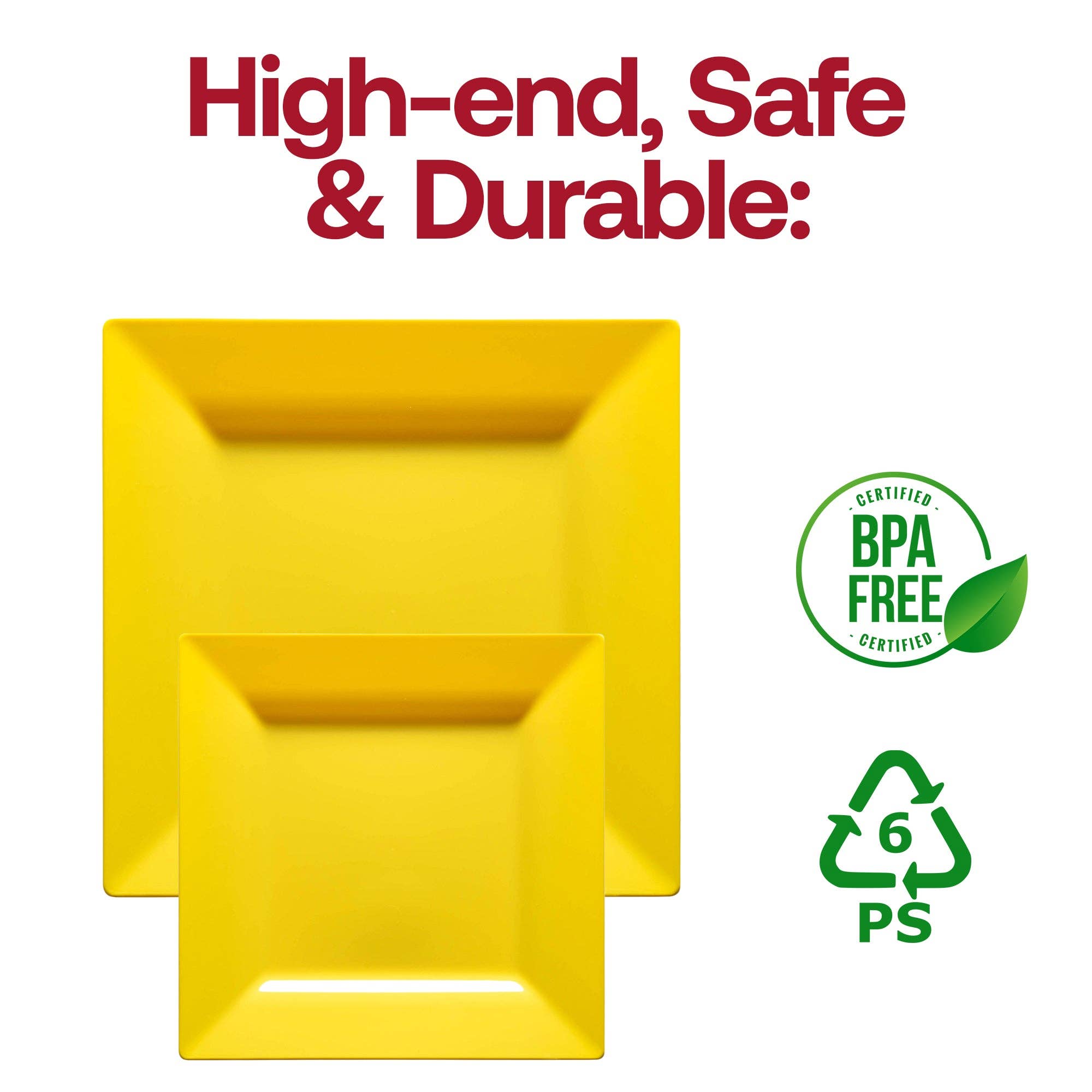 Smarty had a Party – wholesale Disposable plate – 9.5" Yellow Square Plastic Dinner Plates - 120 pcs4