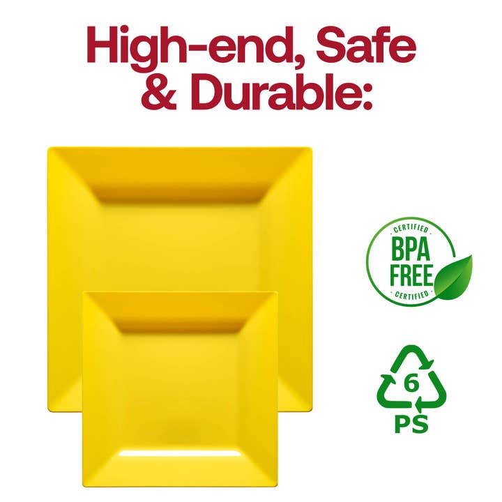 Smarty had a Party – wholesale Disposable plate – 9.5" Yellow Square Plastic Dinner Plates - 120 pcs4