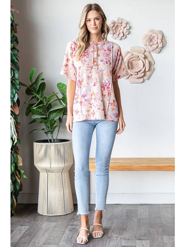HEIMISH - Wholesale Tunic - Women's - ET7500-12 FLORAL URBAN RIBB TOP