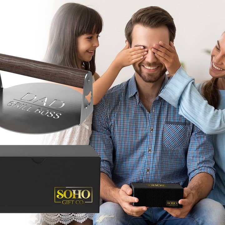 Infinite Basics - Wholesale Outdoor Grill Tools - BBQ Press Grilling Gift for DAD The Grill Boss - Stainless Steel Smash Burger Press for Hamburger/Bacon with Wood Handle & Beer Opener (for Christmas, Birthday, Fathers Day)3