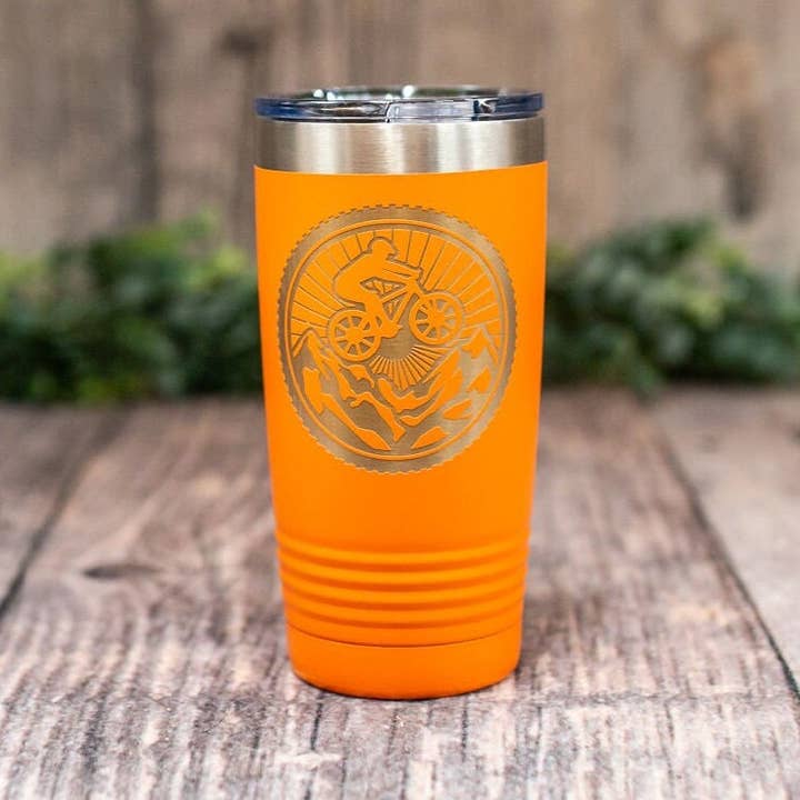 3C Etching - Wholesale Insulated Mug/Tumbler - Mountain Bike Tire - Engraved Stainless Steel Tumbler