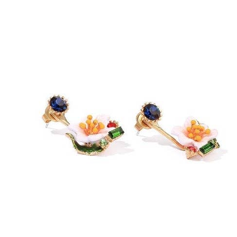 Sweet temperament hand-painted enamel two- ways wear flower earrings for wholesale by Exsito