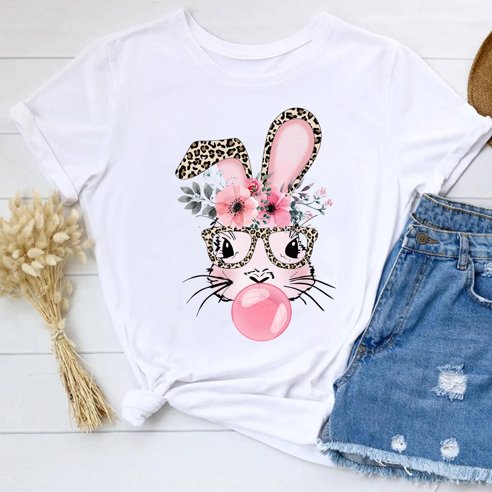 NVC Ecommerce LLC – Großhandel Sweatshirt mit Grafikdruck – Damen – Hase mit Leopardenbrille Shirt, Osterhase Sweatshirt0