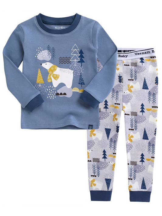 Dark Blue Polar Bear Long Sleeve PJs for wholesale on Faire