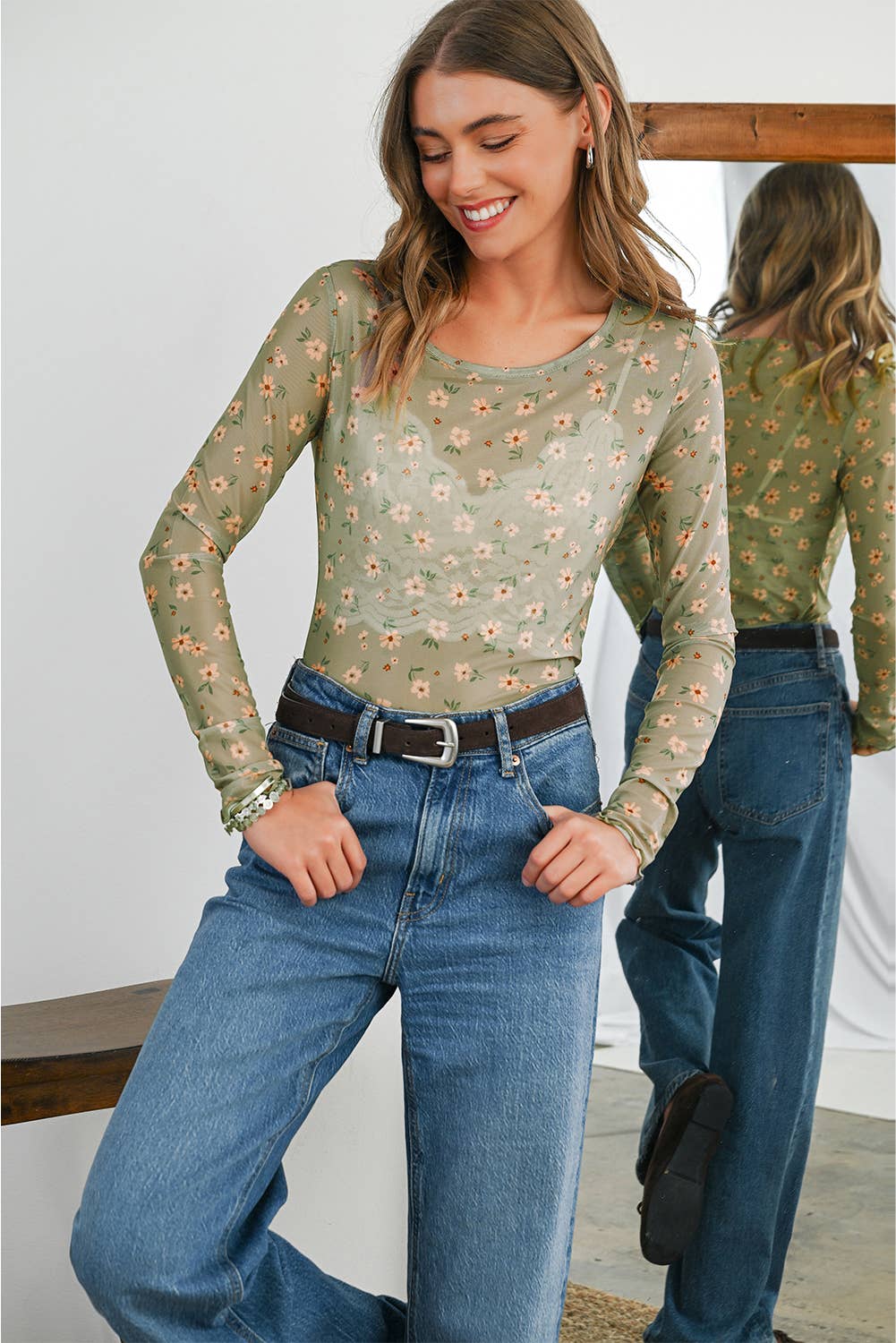 Aapparella - Vente Chemisier – femme - Haut à manches longues en mesh à imprimé floral vintage | S-XL8