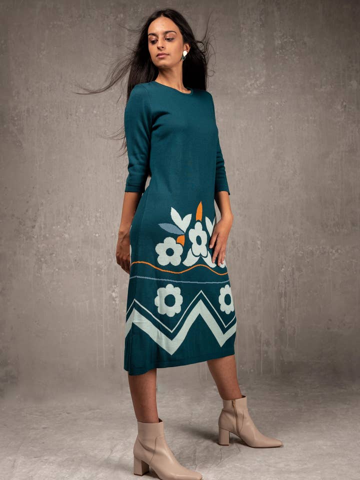 Sakura green merino wool dress for wholesale by Magical Crisálida