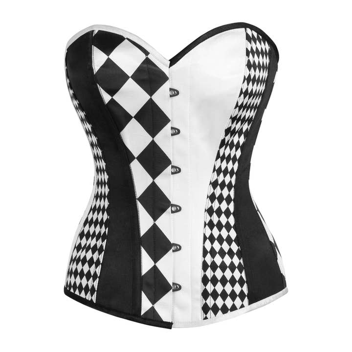 Top Drawer Black/White Print Steel Boned Corset for wholesale by Daisy Corsets