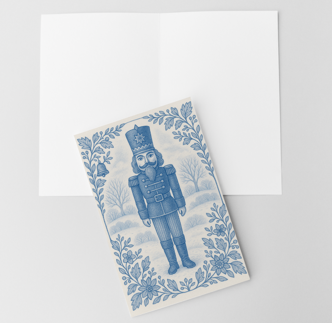 Design Carolinas - Wholesale Christmas Card - Blue & White Nutcracker Delft Folded Holiday Card1