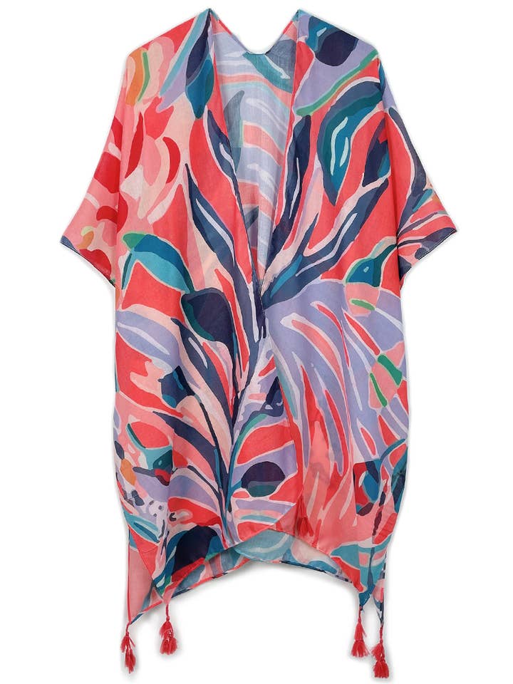 Hana - Wholesale Kimono - Women's - Floral Print Tassel Kimono
