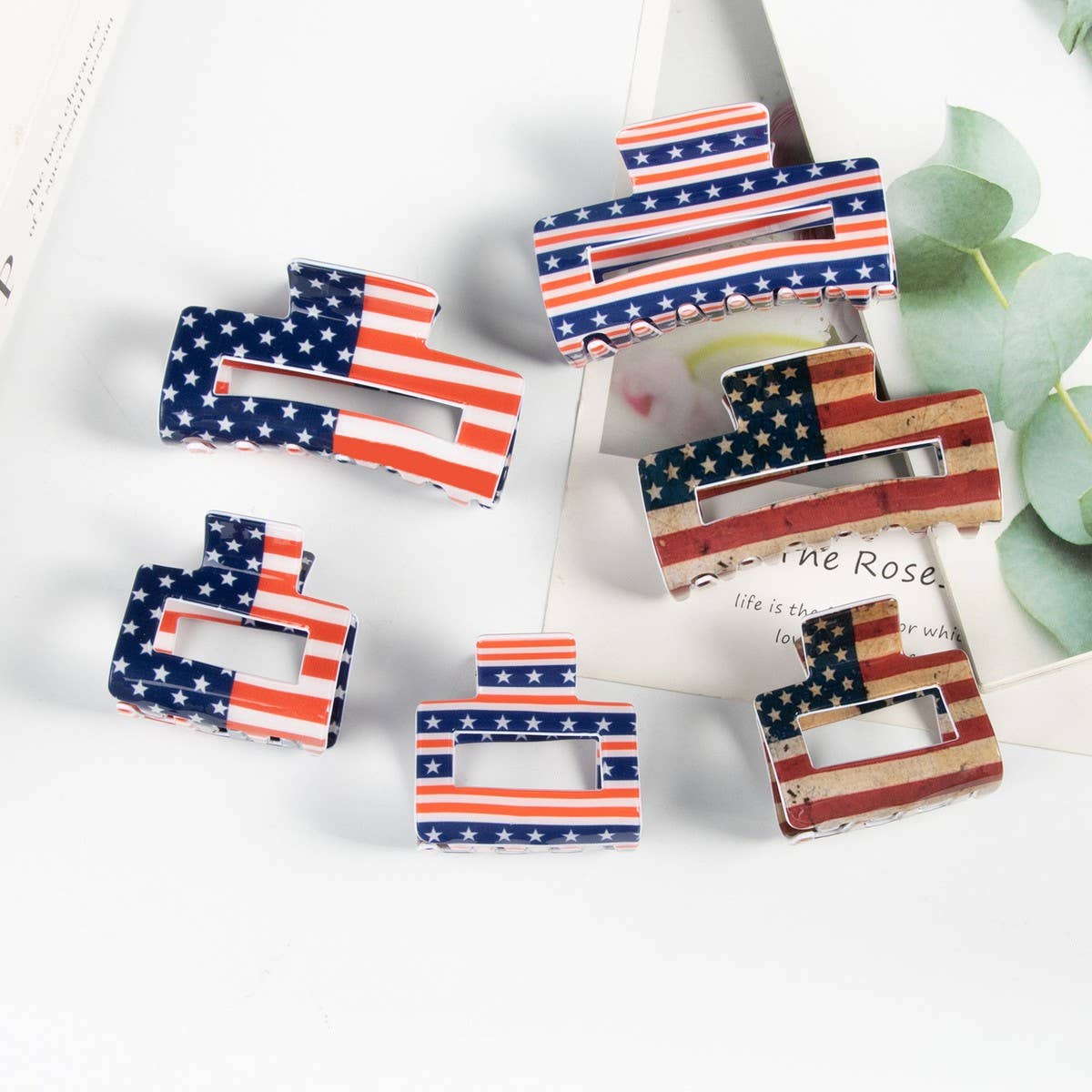 NINEXIS - Wholesale Hair Clip - Women's - CWAHA1244_4TH OF JULY FLAG 10CM RECTANGULAR HAIR CLAW CLIP5