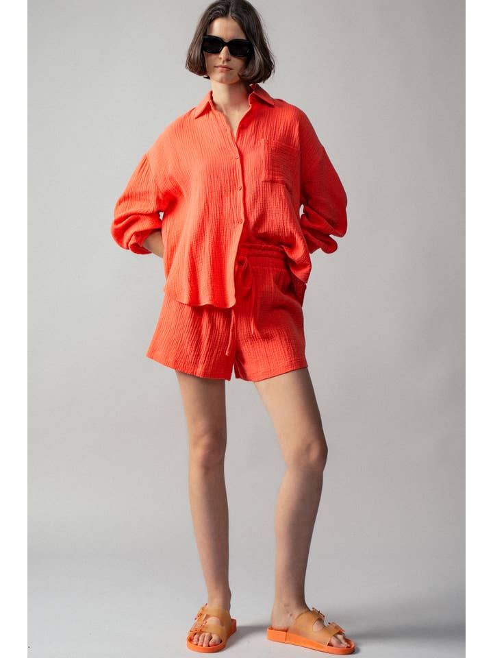 Urban Daizy - Wholesale Lounge Set - Women's - Crinkle Cotton Gauze Resort Button-Up Set5