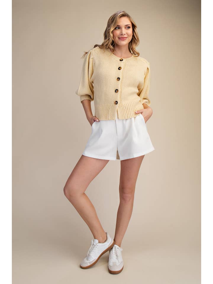 Glam - Wholesale Knit Sweater - Women's - Short Puff Sleeve Button Down Sweater - Reorder Friendly19