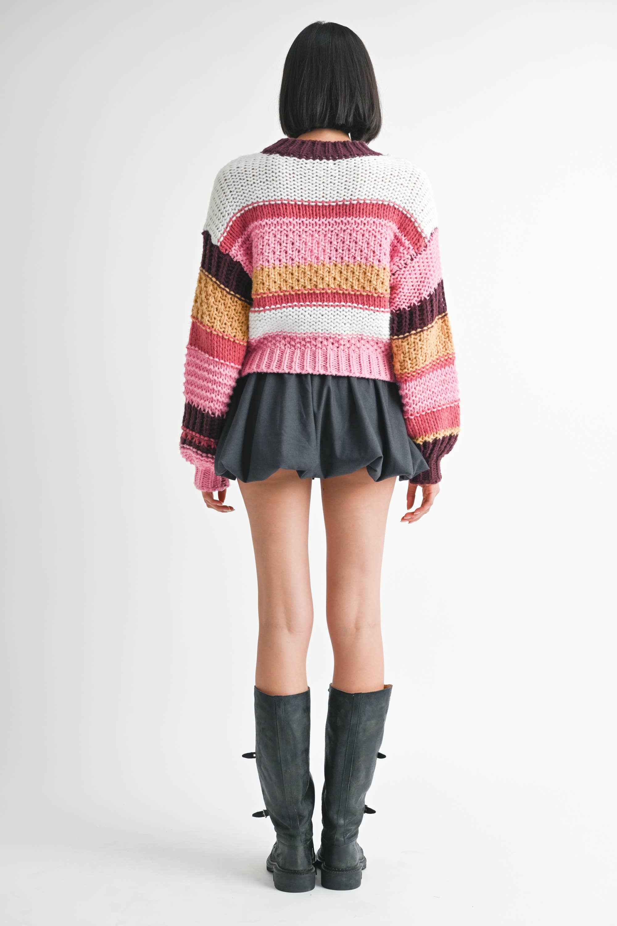PINK MULTI MOCK NECK STRIPED SWEATER for wholesale on Faire7