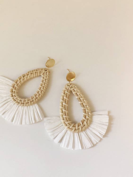 Scalloped Tassel Rattan Vacation Earrings DPJE1716 for wholesale by Dipped Shop