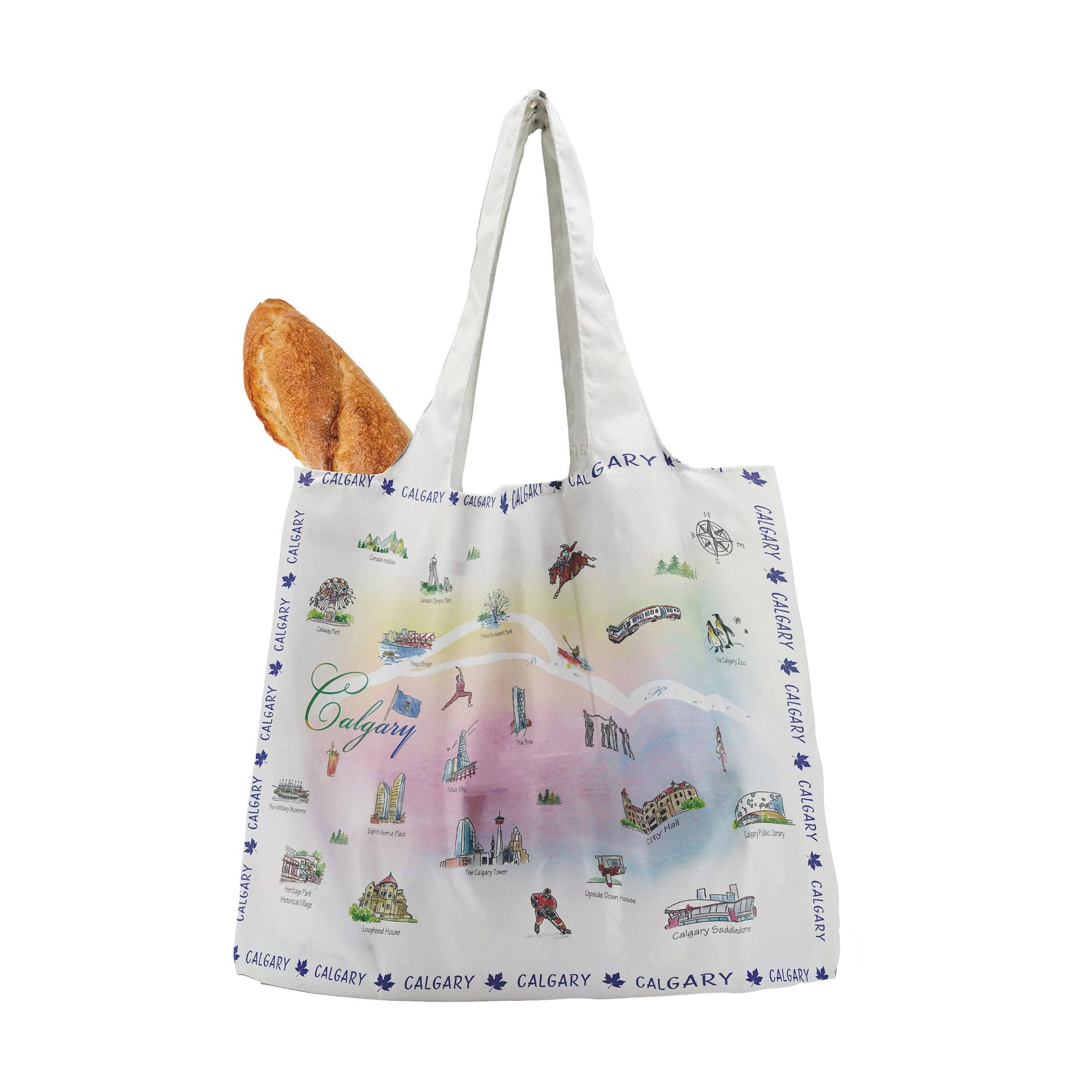 Northern Icons Canada – Großhandel Tragetasche – Unisex – Faltbare Canvas-Tragetasche Calgary Alberta – Illustrierte kanadische Stadt-Reisetasche2