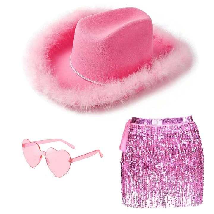 SALINA TRADING INC - Wholesale Costume – Women's - Pink Cowboy Hat Dance Costume Set with Sunglasses and Skirt