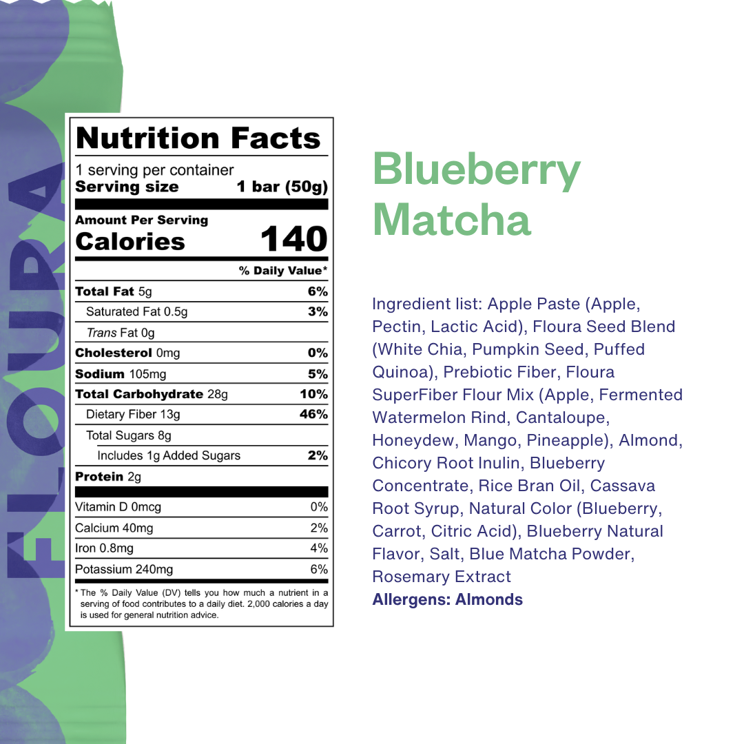 Floura & Co - Wholesale Snack Bar - Blueberry Matcha Fiber Snack Bar [10 Pack]4