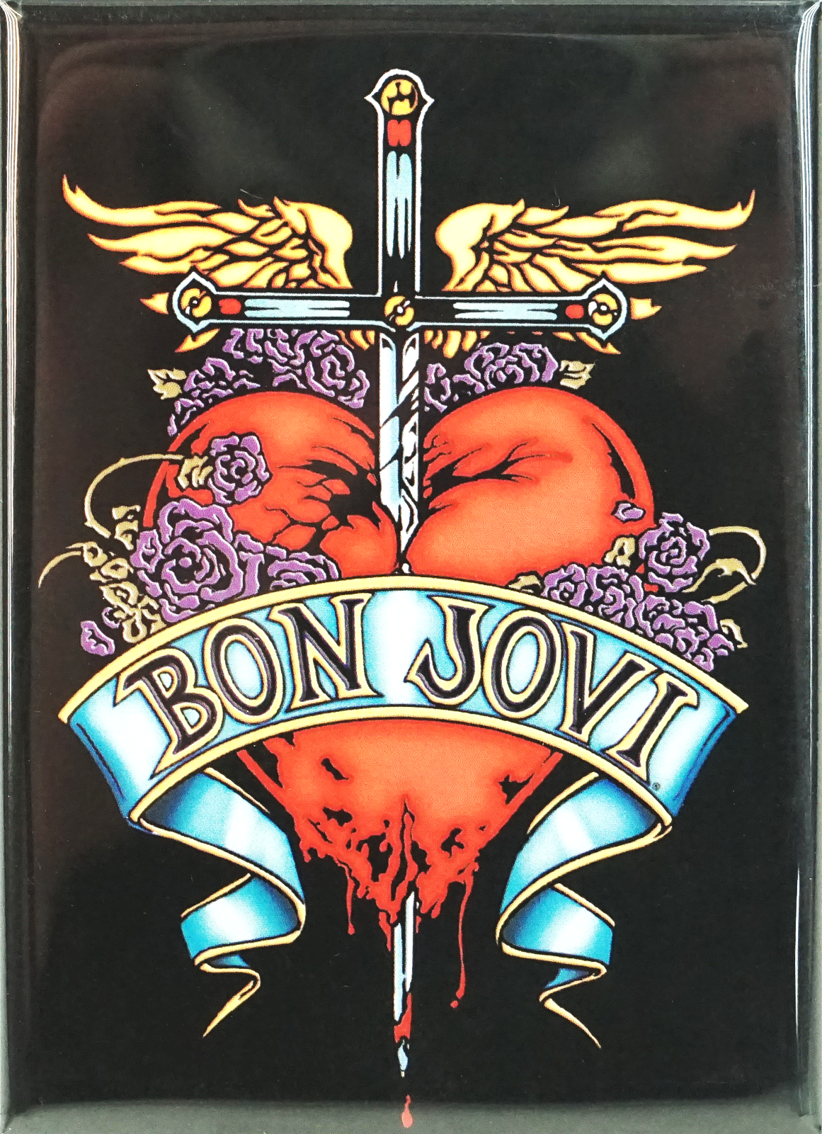Square Deal Recordings & Supplies - Wholesale Magnet - Magnet - Bon Jovi Heart & Sword 1980s Rock Band Logo 3.5"0