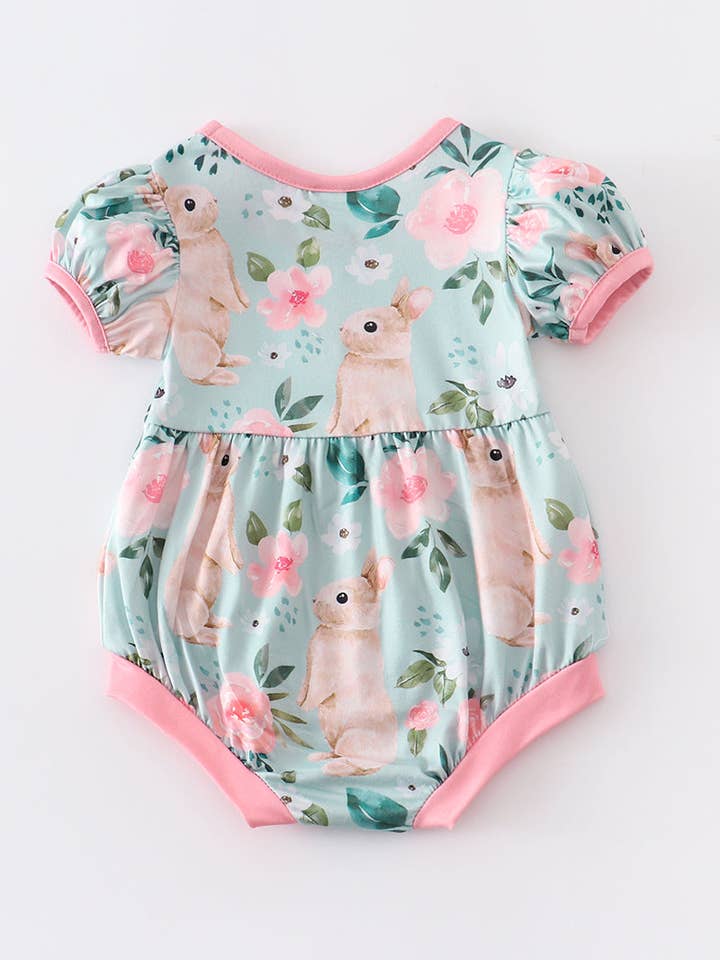 Rylee Faith Designs - Wholesale Bodysuit (Non-Footed) - Baby - Blue Rabbit Floral Baby Romper