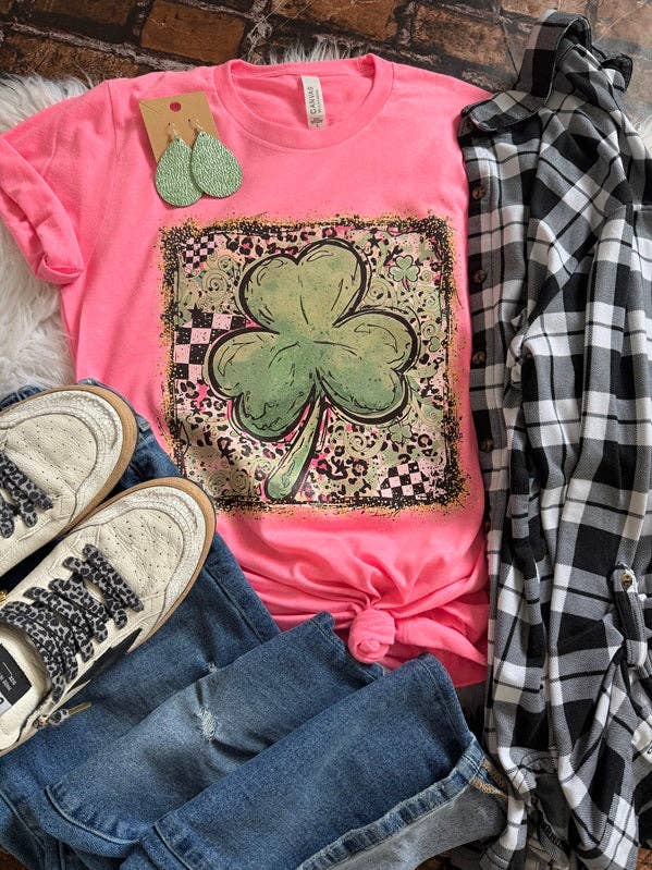 Shamrock Glitter Checkered Tee for wholesale by Southern Swank