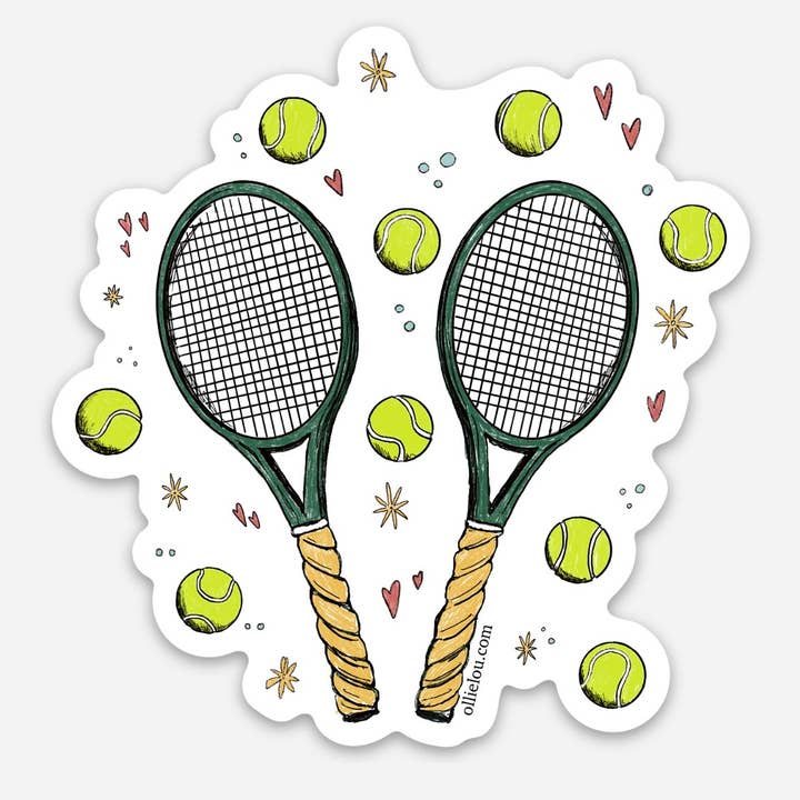 Tennis Rackets and Tennis Balls Vinyl Sticker for wholesale by Ollie Lou Designs