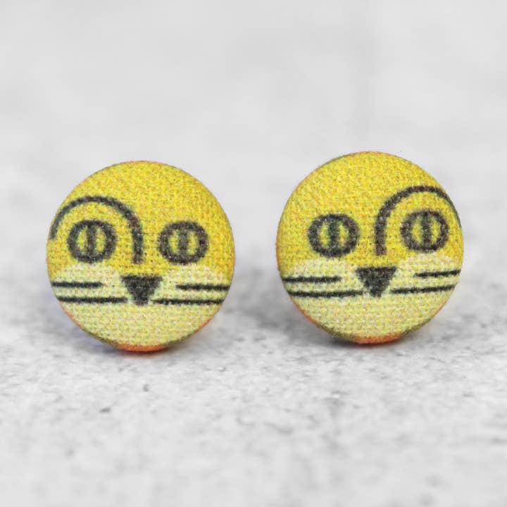 Rachel O's - Wholesale Stud/Post Earrings - Retro Lion Fabric Button Earrings0