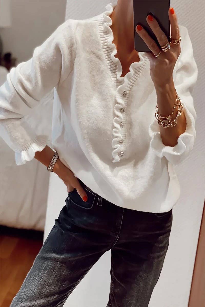 Cezele - Venta al por mayor Jersey de punto - Mujer - Jersey casual de manga larga con volantes5