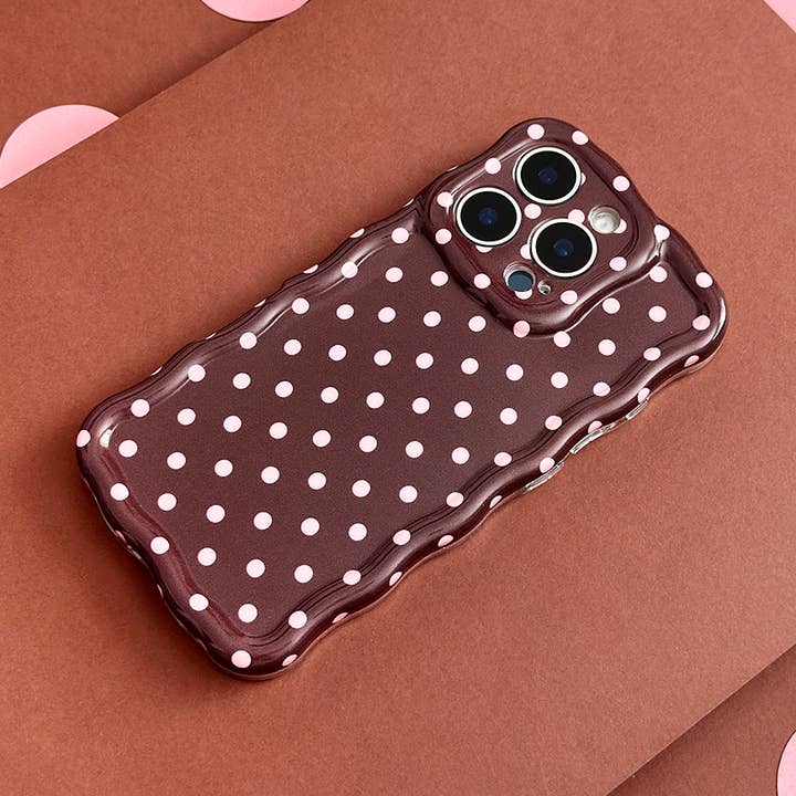 Wavy Phone Case - Brown Polka Dot for wholesale by Coconut Lane