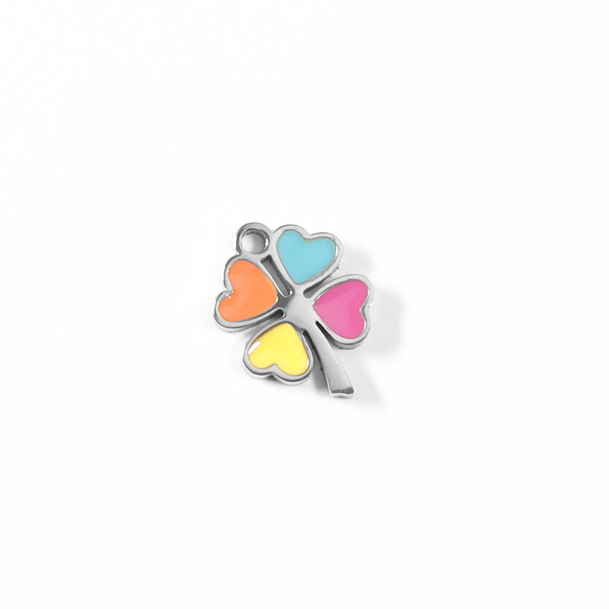 WJW – wholesale Individual charm/pendant – 18K Gold PVD Stainless Steel Epoxy Multi-Colored 4 Leaf Clover Charm1