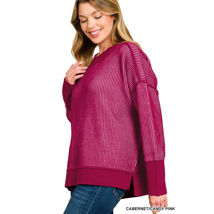 Style Up – wholesale Sweatshirt – Women's – EXPOSED SEAM TWO TONE SWEATER HI LOW SIDE SLITS1