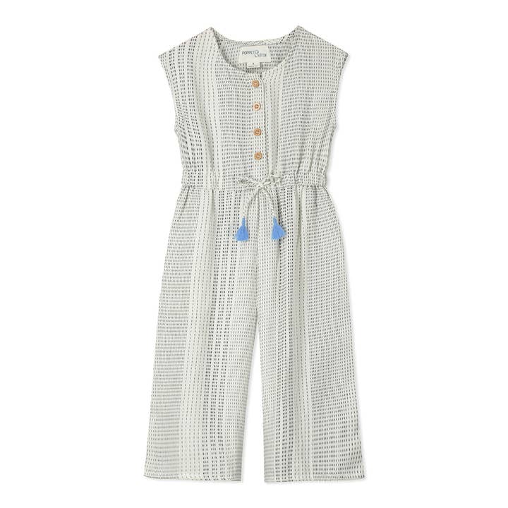 Combinaison en jersey à pois marine pour la vente par Poppet & Fox