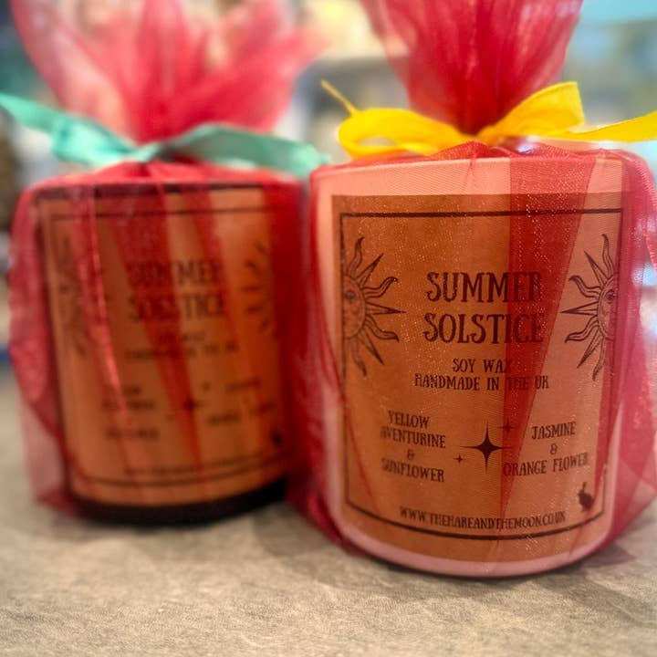 Summer Solstice Crystal Chip Candle for wholesale by The Hare And The Moon