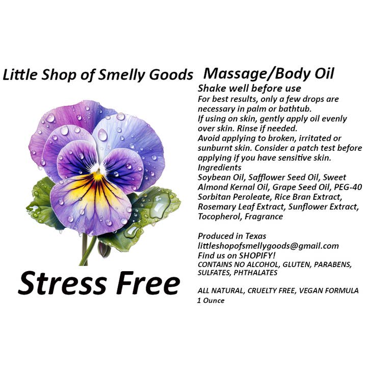 Stress Free Massage and Body Oil for wholesale by Little Shop of Smelly Goods